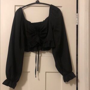 SHEIN Black Puff Sleeve Crop Blouse